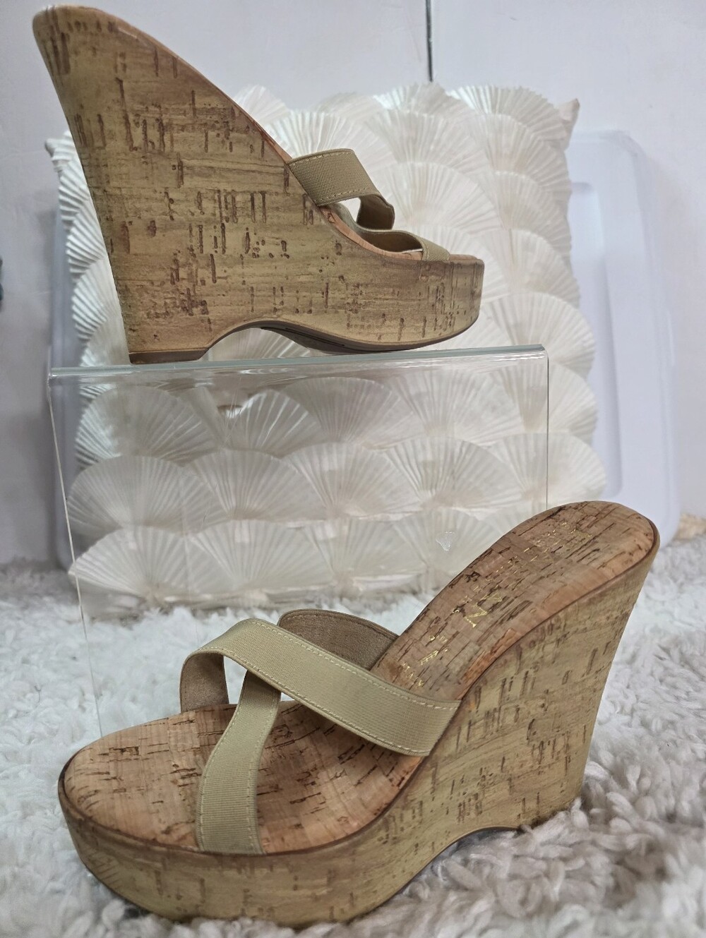 ITALIAN SHOEMAKER, CORK WEDGE HEEL SANDALS Size: 7